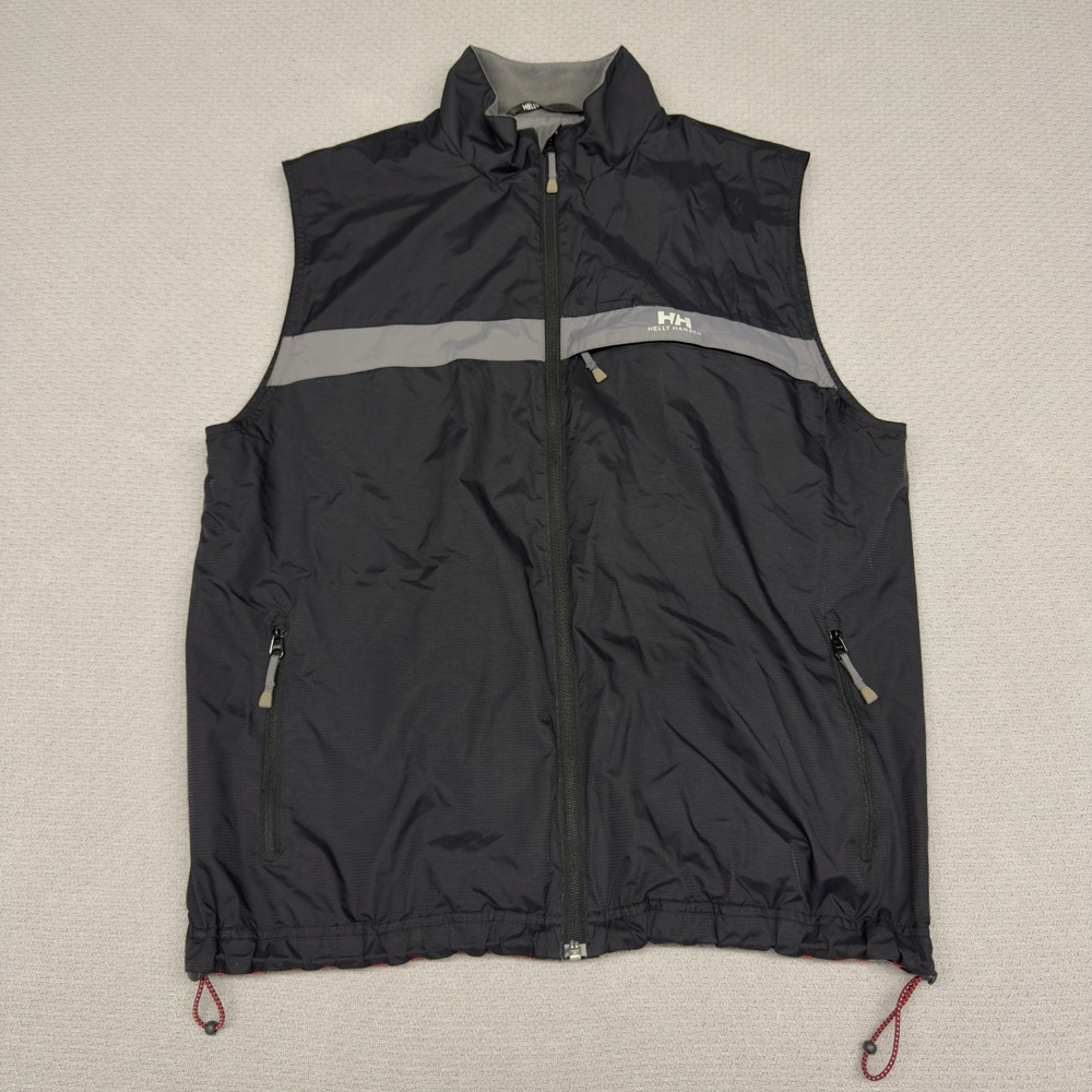 Helly Hansen Vest Mens Large Black Gray Nylon Full Zip Utility Sailing Outdoor